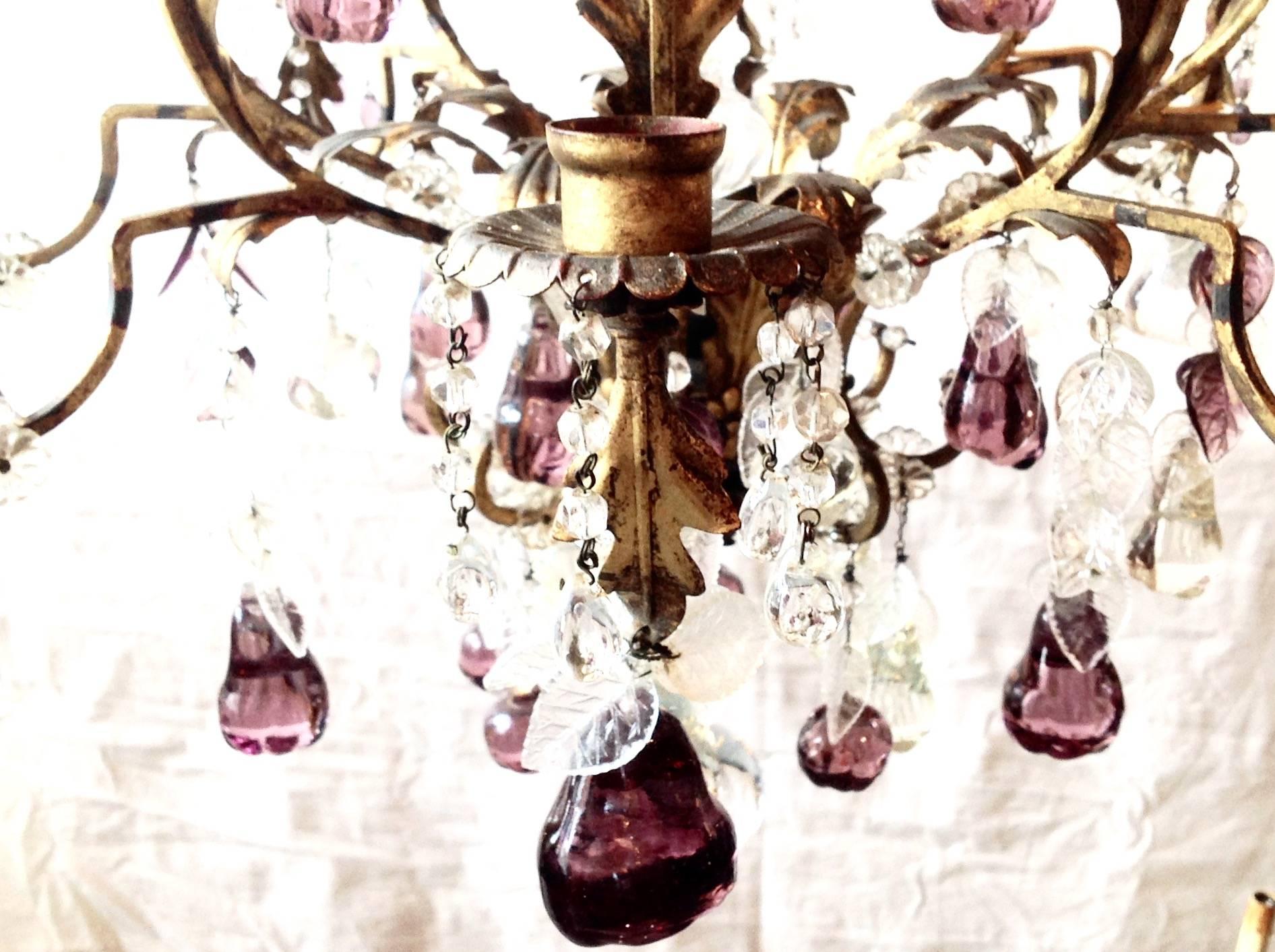 Antique Italian Gold Leaf Tole Chandelier In Excellent Condition For Sale In Mobile, AL