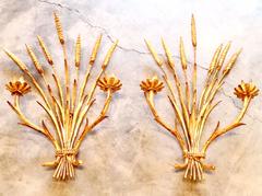 Pair of Vintage Italian Tole Wheat Sconces