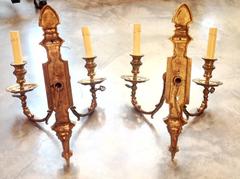 Pair of Gas Brass Wall Sconces, circa 1890