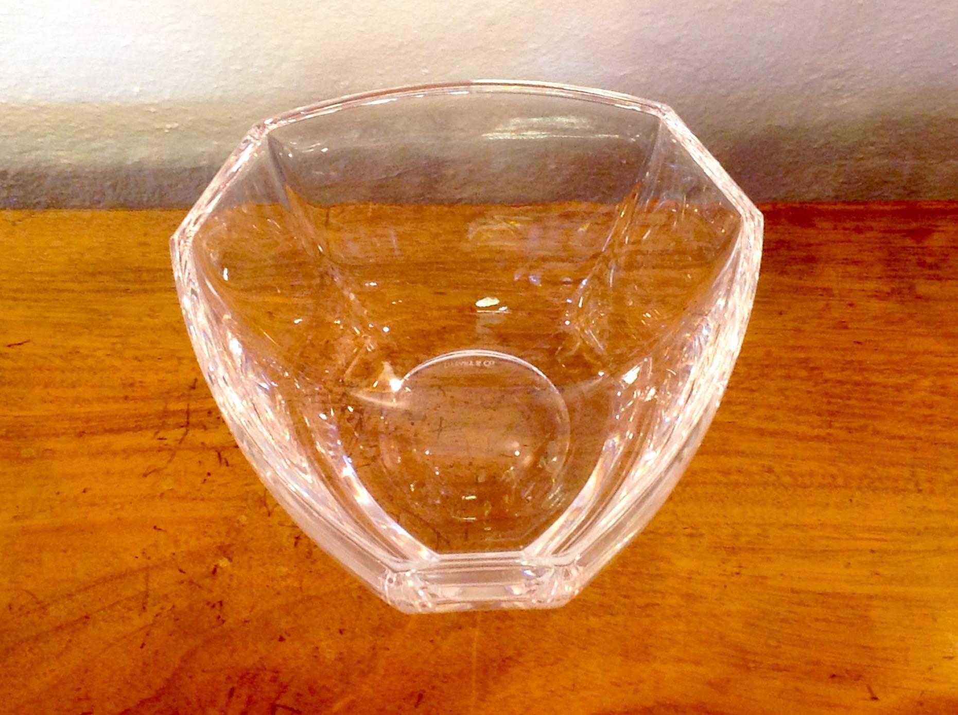 Vintage Tiffany and Co. crystal bowl, made in Germany, six sided hexagonal bell design. Heavy glass or crystal. Tiffany and Co. signature on bottom.