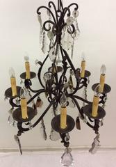 19th Century French Iron and Crystal Chandelier