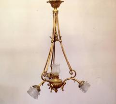 Antique Gold French Chandelier with Rose Glass Shades