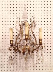 Antique French Gold and Crystal Wall Sconces