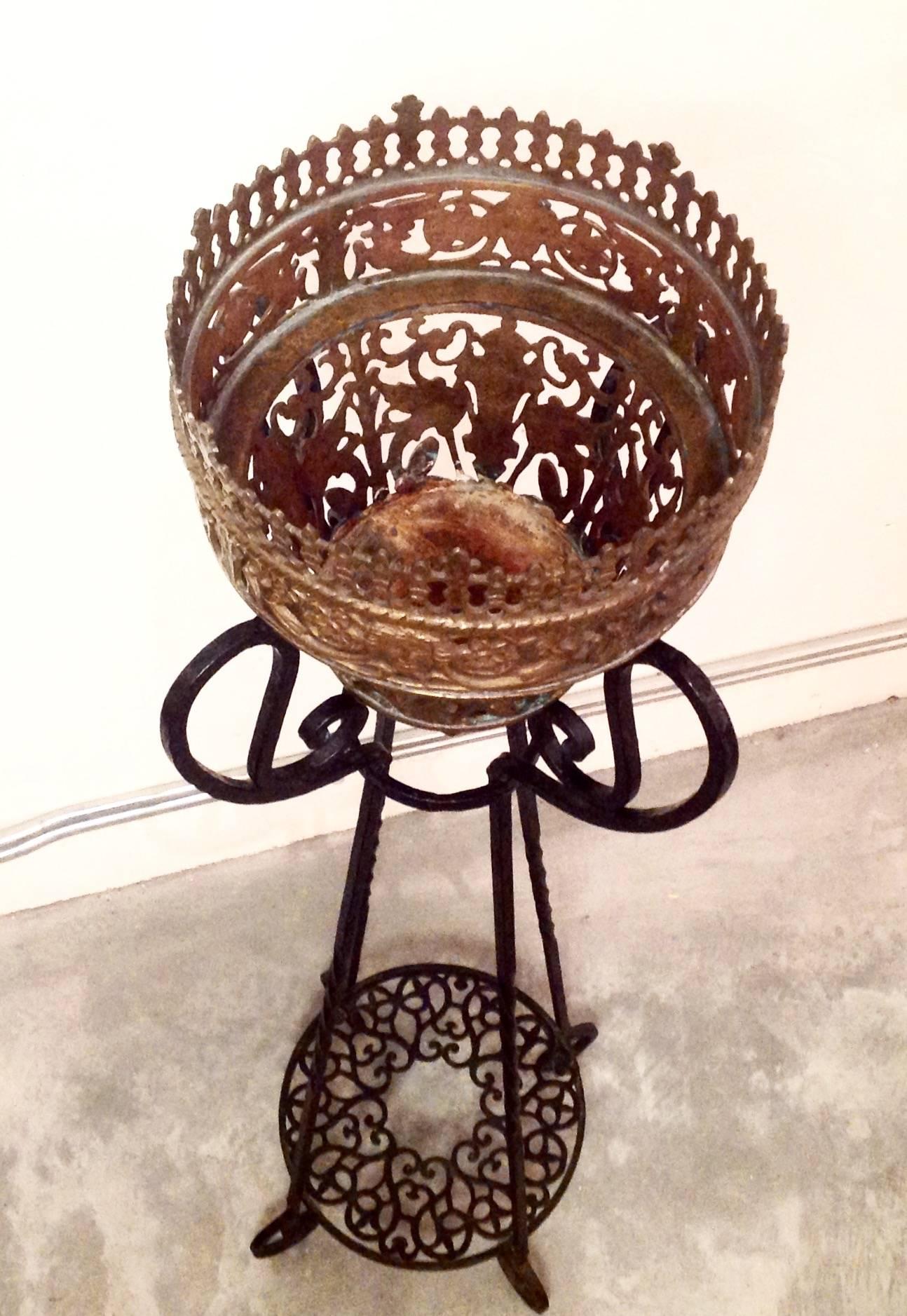 Metalwork Rare Oscar Bach Wrought Iron and Bronze Standing Planter For Sale