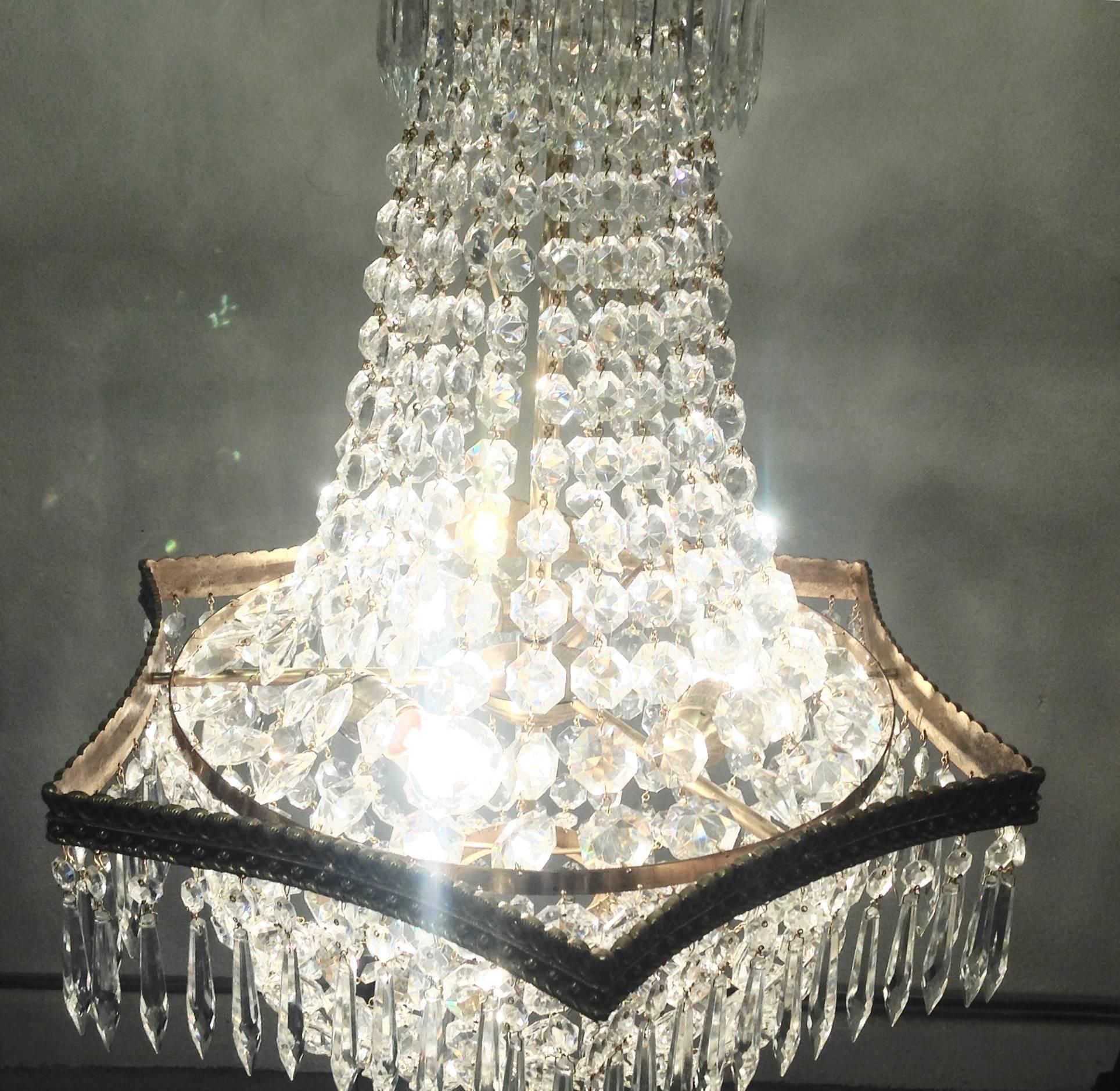 Hollywood Regency Spanish Crystal Empire Chandelier, circa 1950s For Sale