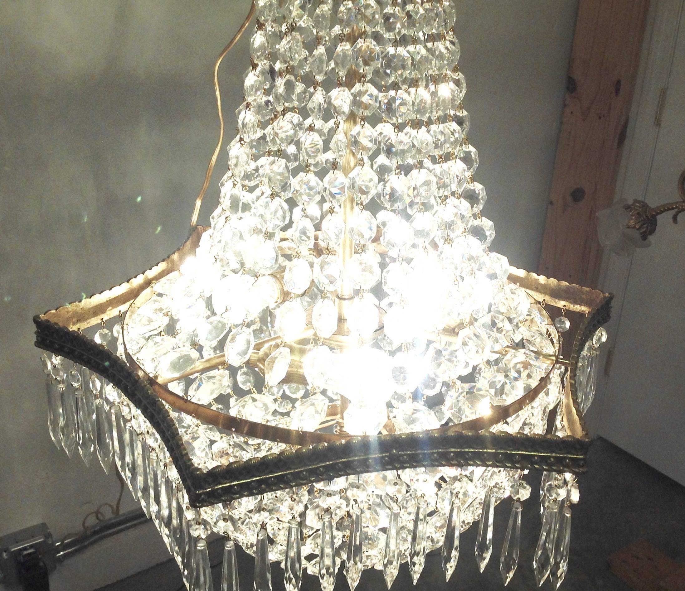 Spanish Crystal Empire Chandelier, circa 1950s In Excellent Condition For Sale In Mobile, AL