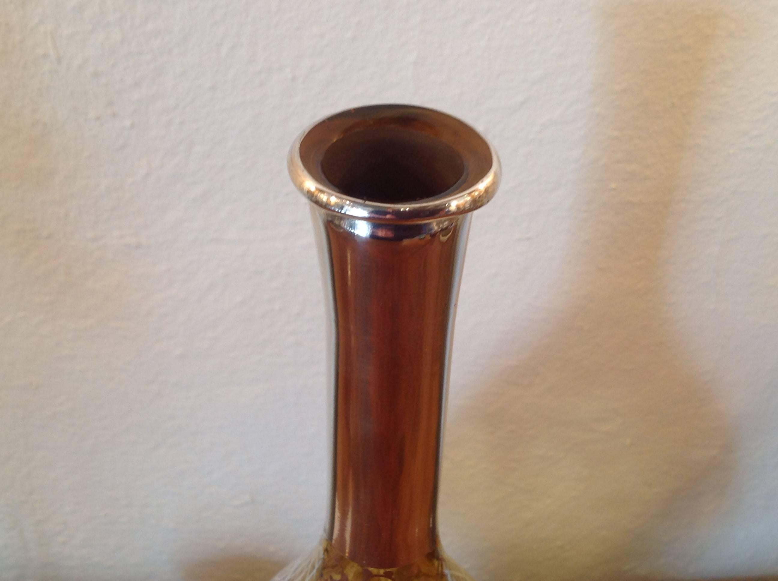 Vintage Amber Crystal and Sterling Silver Wine Decanter In Excellent Condition For Sale In Mobile, AL