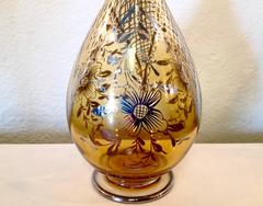 Vintage Amber Crystal and Sterling Silver Wine Decanter