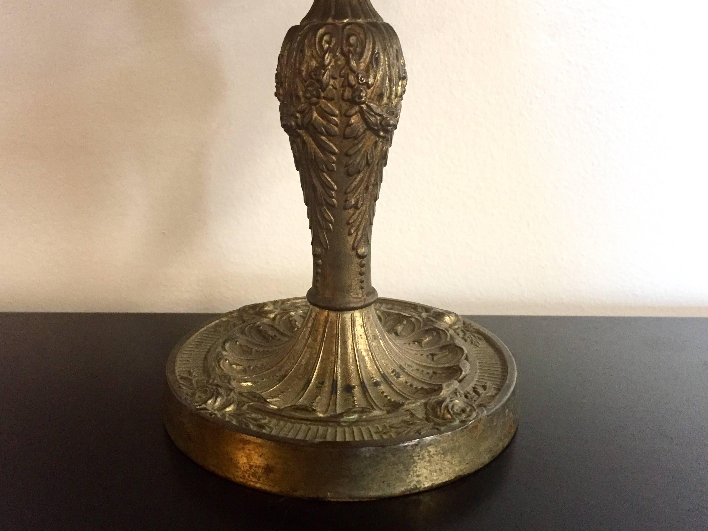 Art Nouveau Vintage Boudoir Lamp with Slag Glass Shade For Sale