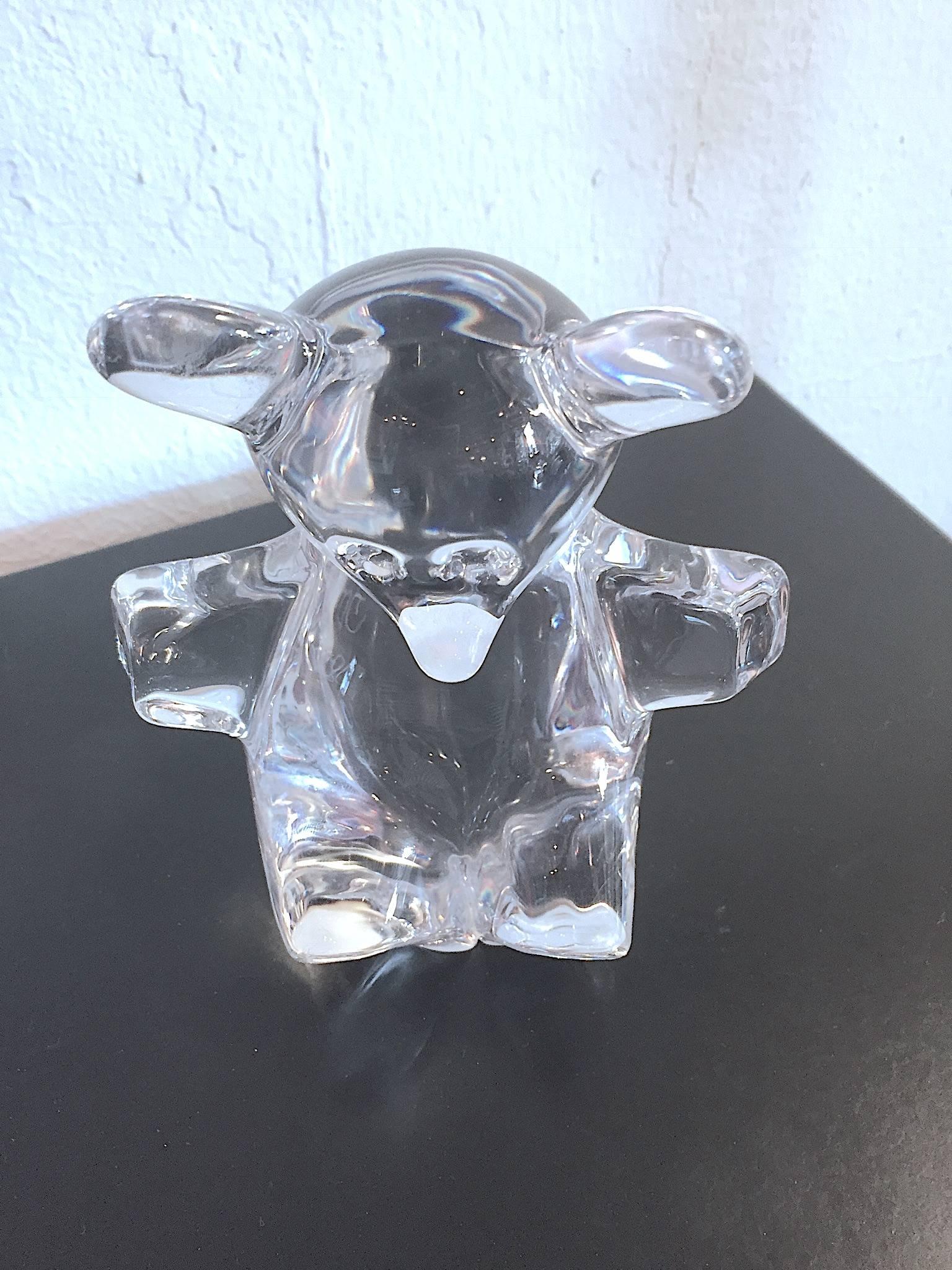 French Signed Daum France Crystal Glass Teddy Bear Figurine