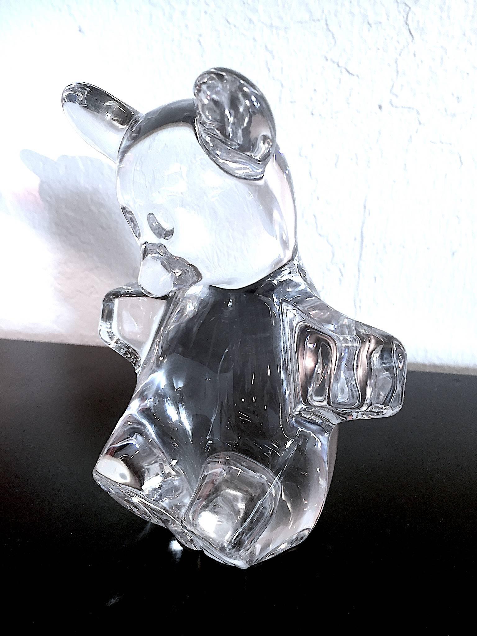 Engraved Signed Daum France Crystal Glass Teddy Bear Figurine