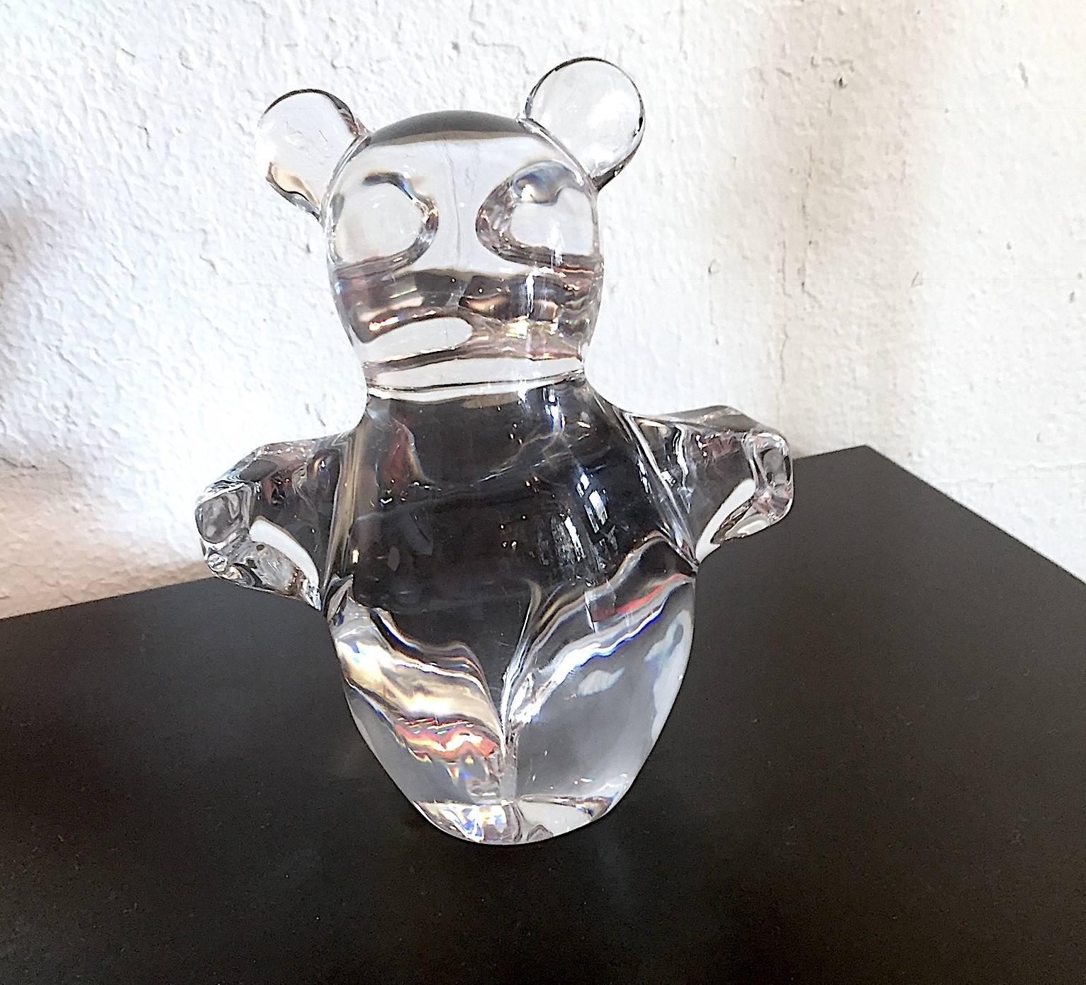 Modern Signed Daum France Crystal Glass Teddy Bear Figurine