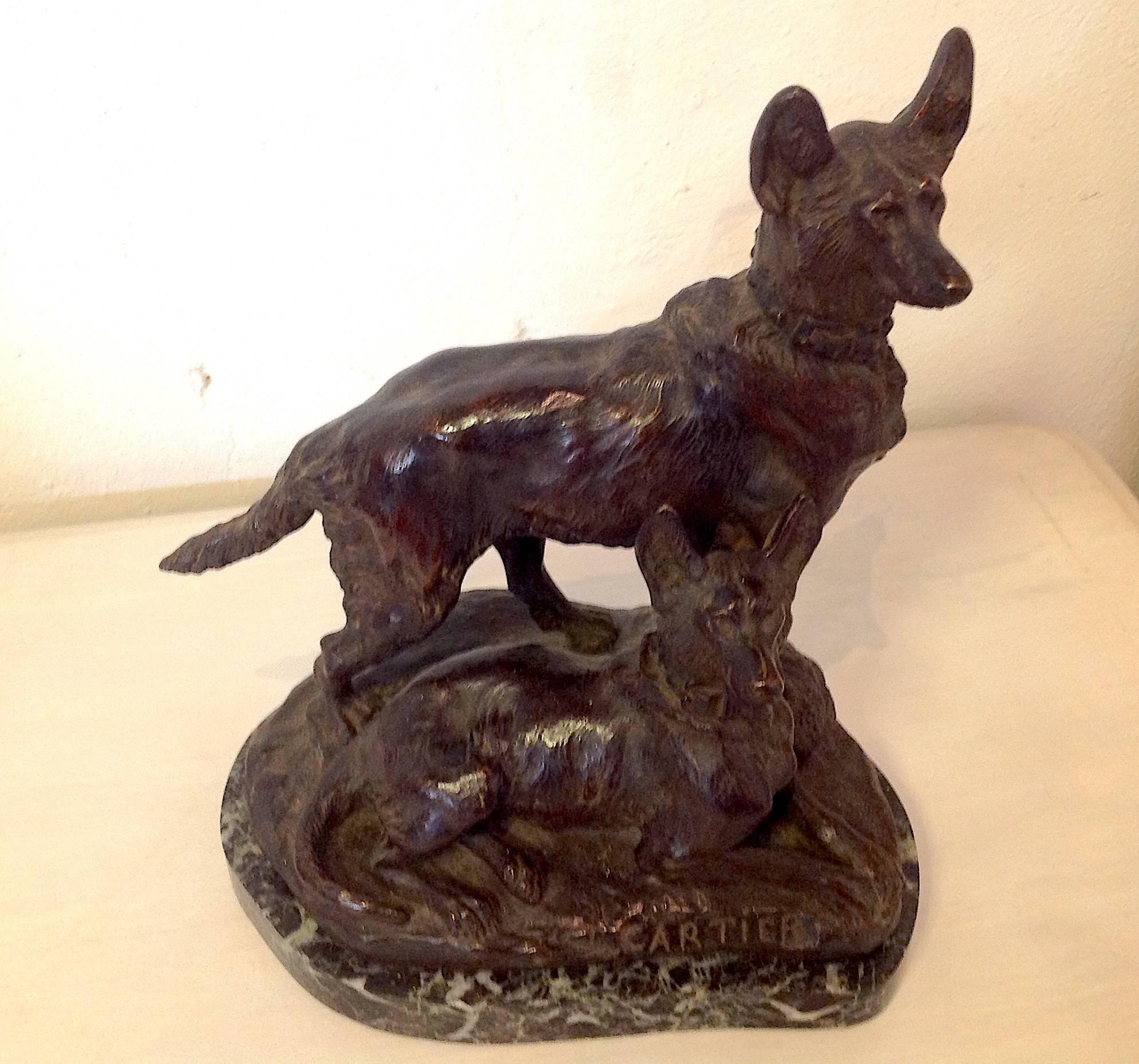 Modern Signed T. Cartier Bronze Wolfhound Sculpture For Sale