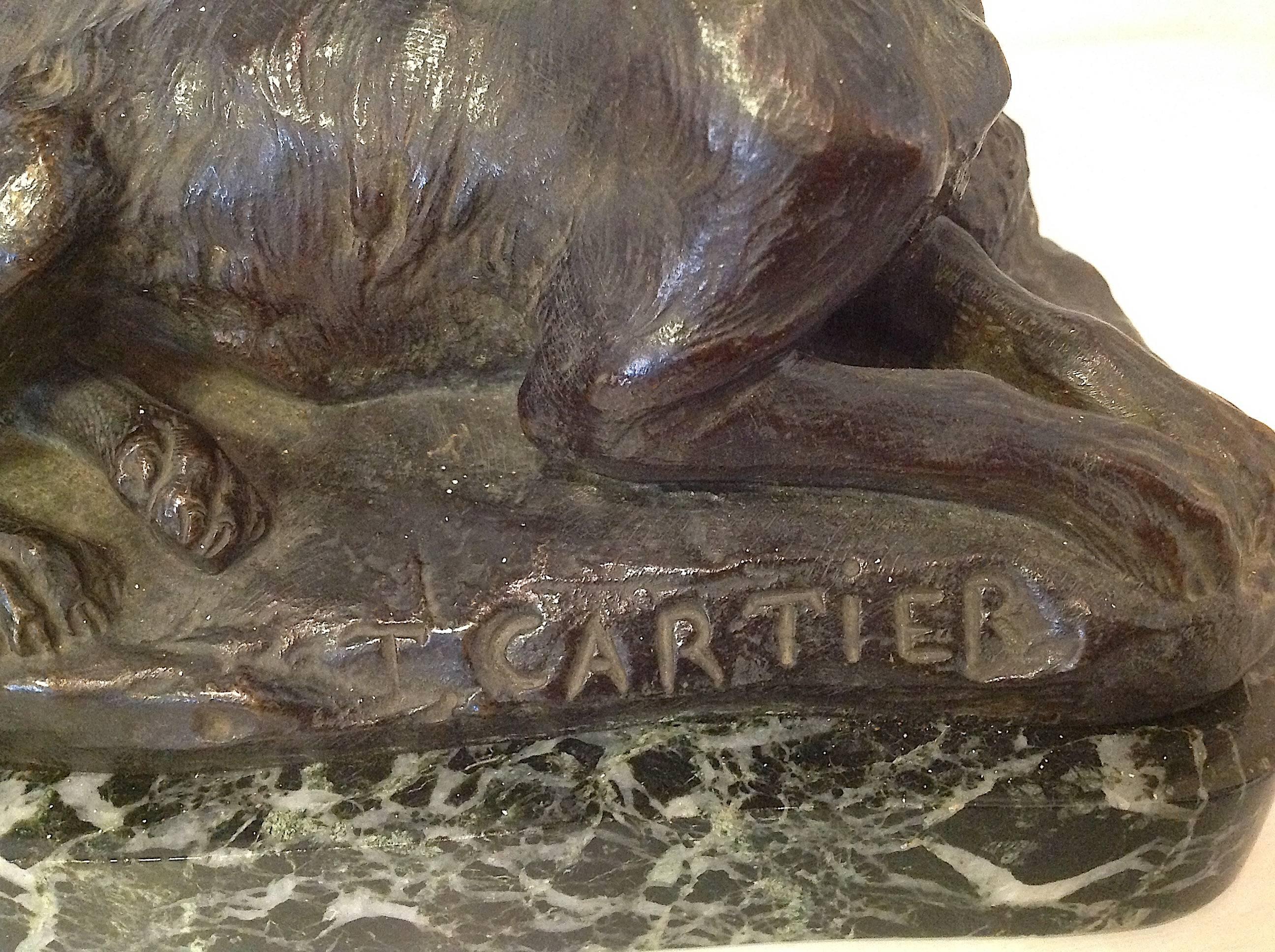 Signed T. Cartier Bronze Wolfhound Sculpture In Excellent Condition For Sale In Mobile, AL