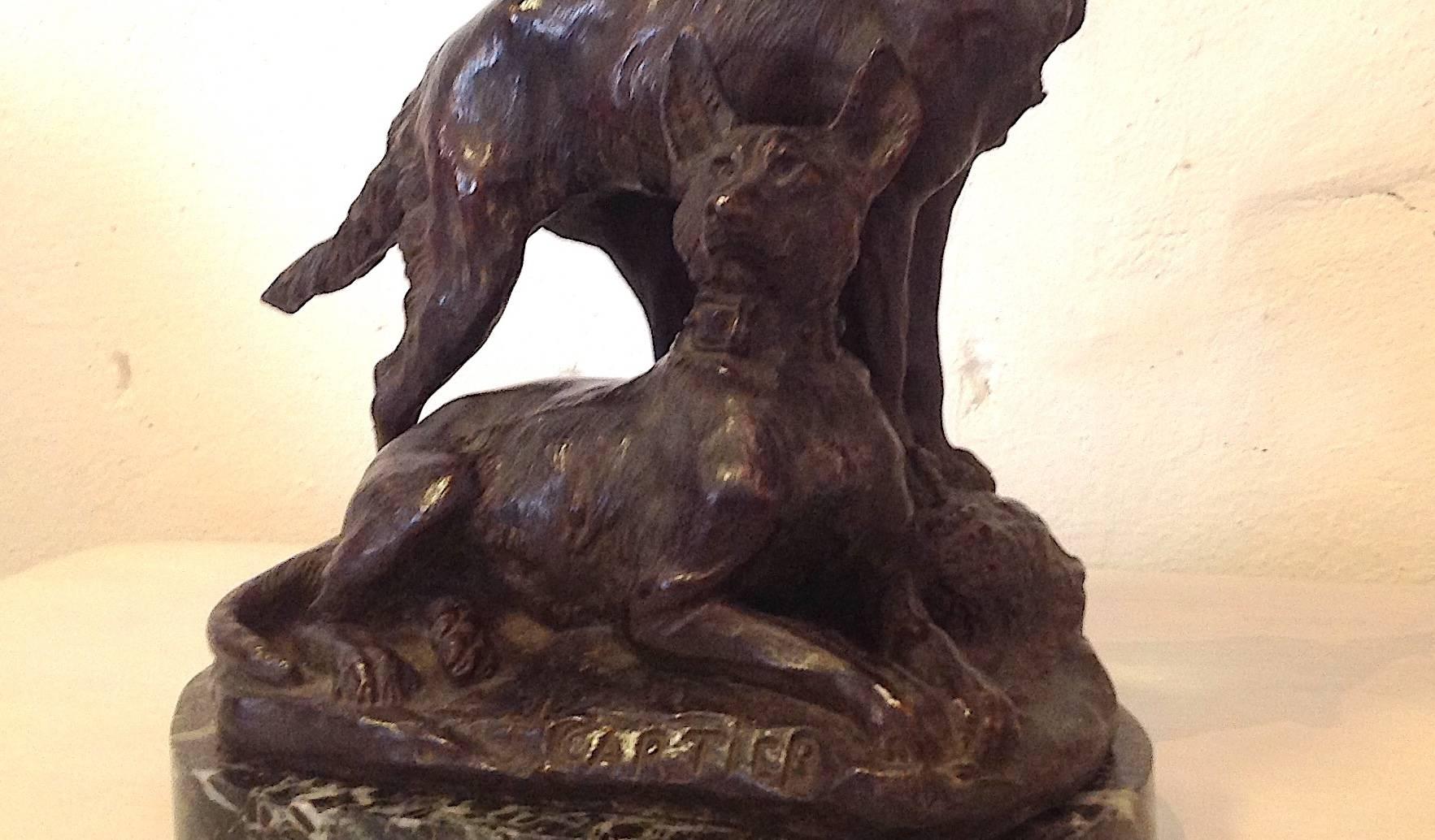 Bronzed Signed T. Cartier Bronze Wolfhound Sculpture For Sale