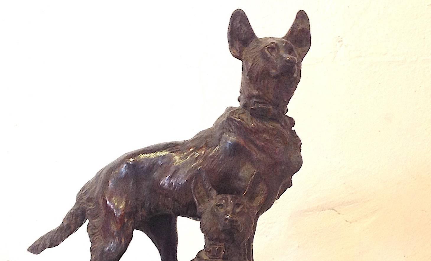 French Signed T. Cartier Bronze Wolfhound Sculpture For Sale