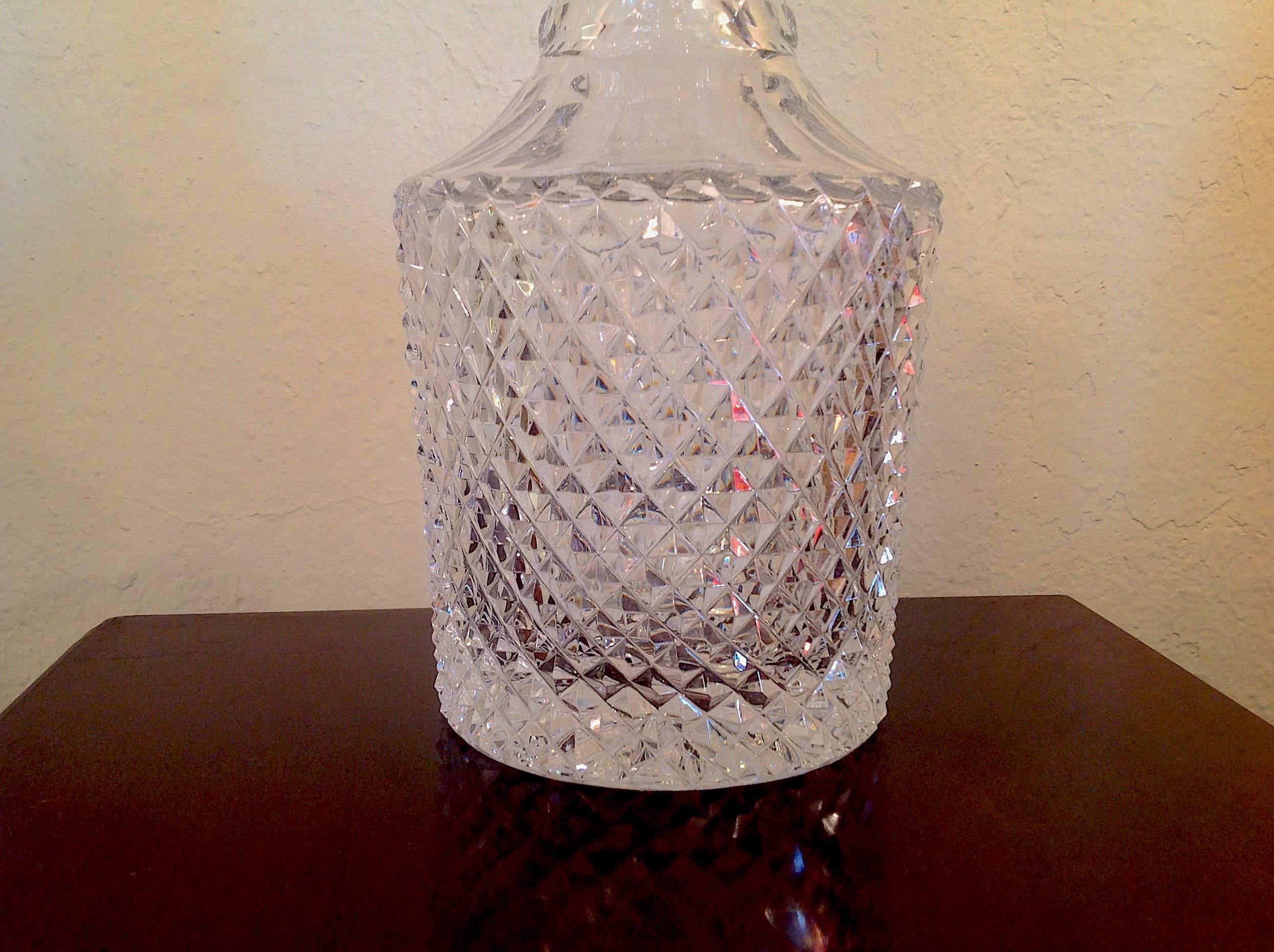 French Vintage Fine Cut Crystal Decanter with Mounted Brass Neck For Sale