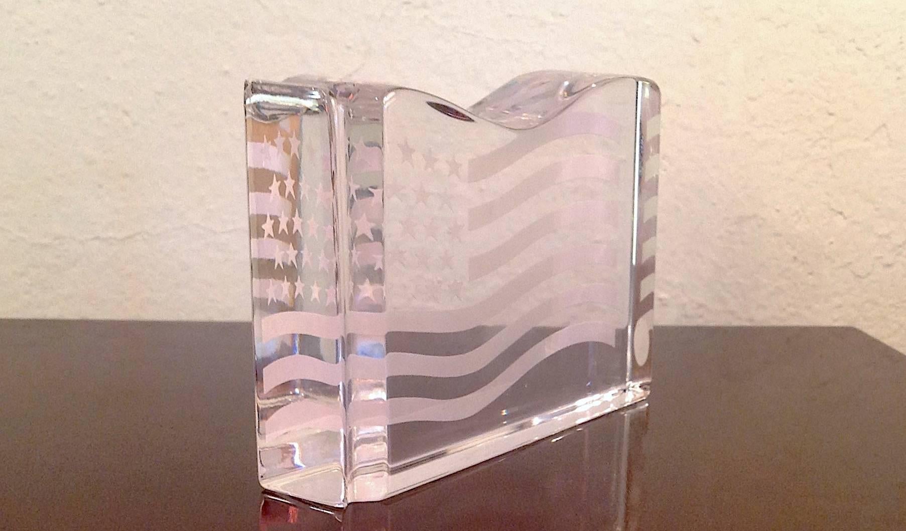 Modern Tiffany & Co. American Flag Crystal Paperweight For Sale