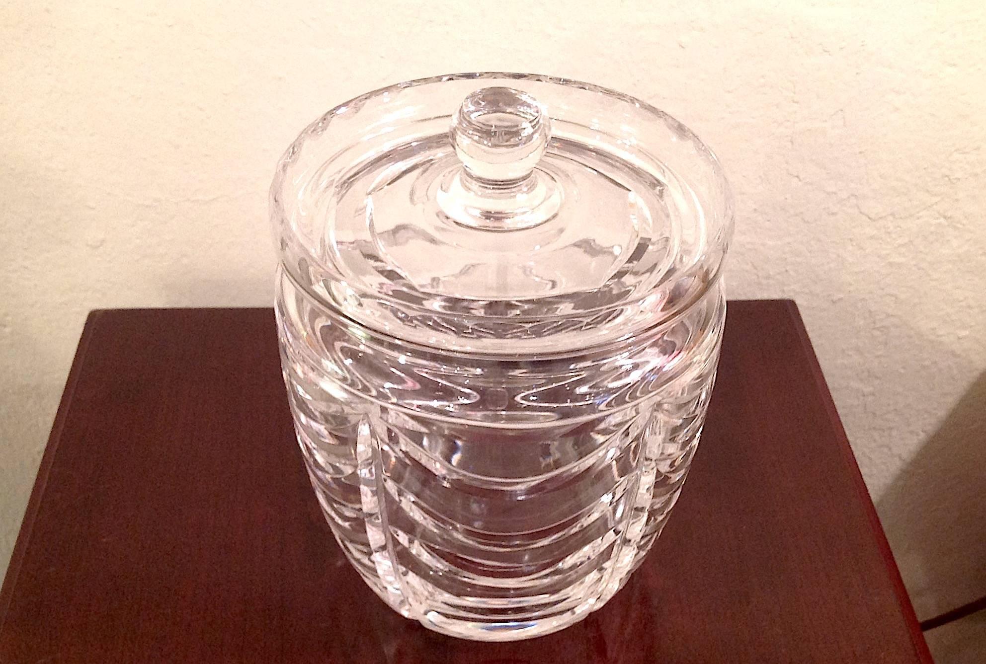 Tiffany crystal biscuit jar with lid by Royal Brierly, Swag Pattern, measures 7 inches high by 5 inches wide.