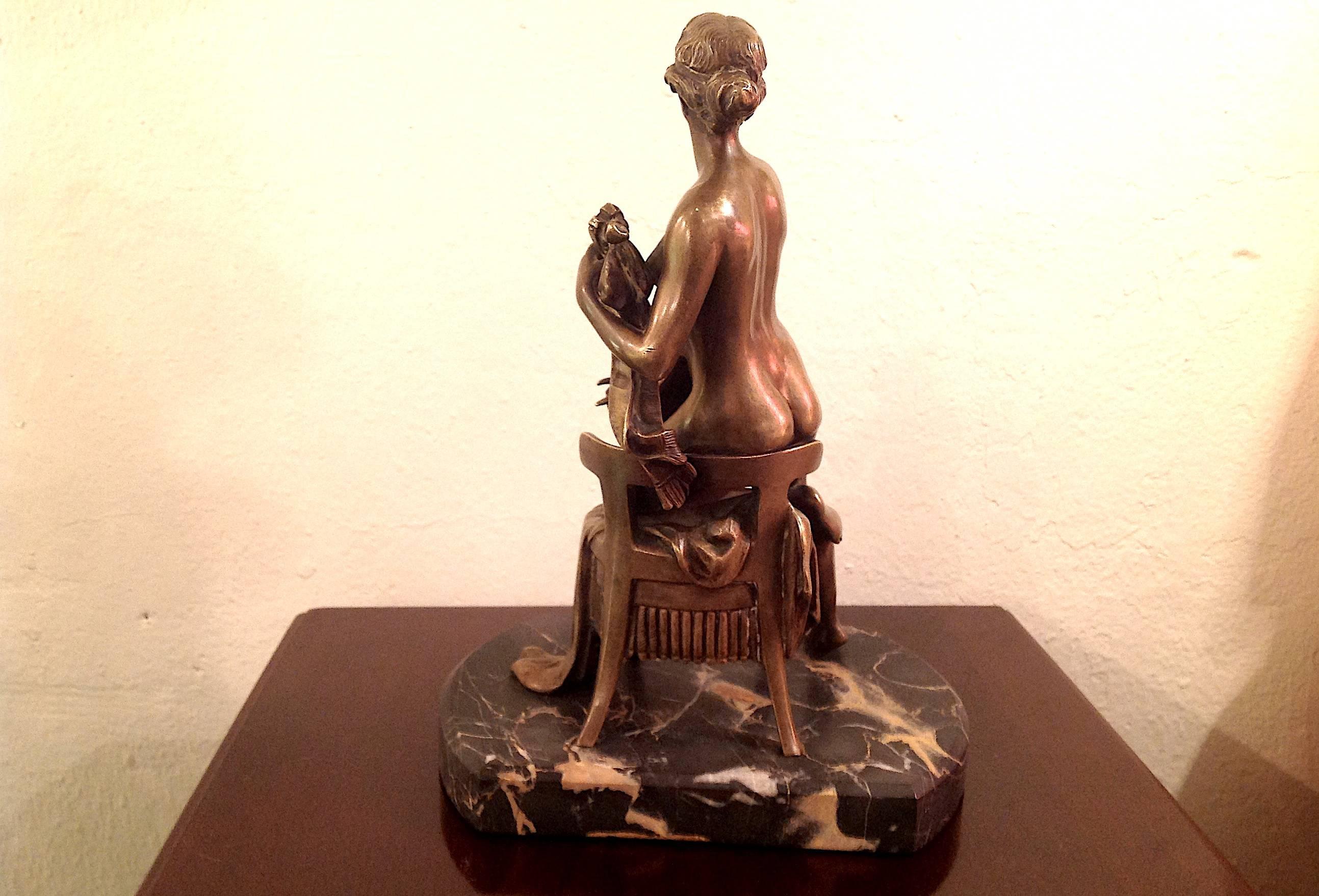 Molded Art Nouveau Bronze Nude Woman Sculpture For Sale