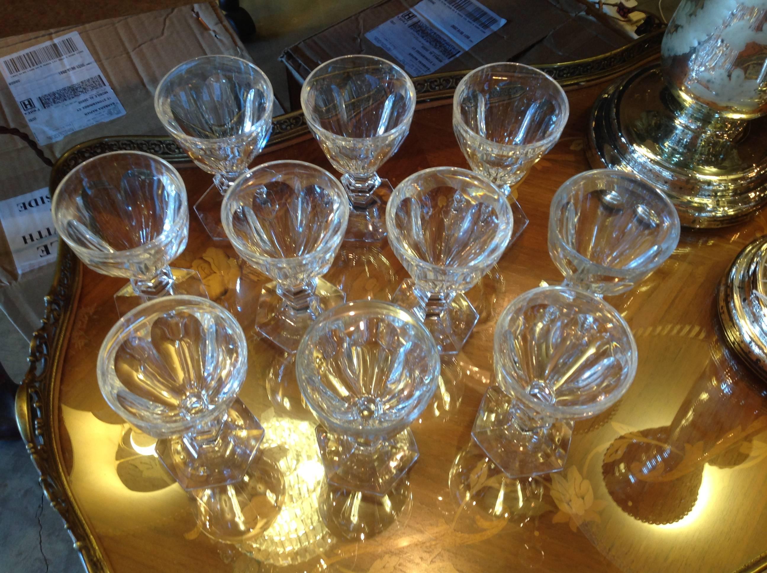 French Set of 10 Claret Wine Glasses in Harcourt by Baccarat For Sale