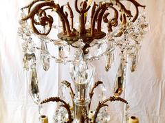 Antique European Bronze and Crystal Chandelier