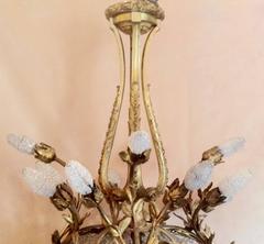 Antique French Victorian Gilt Bronze and Crystal Beaded Basket Chandelier