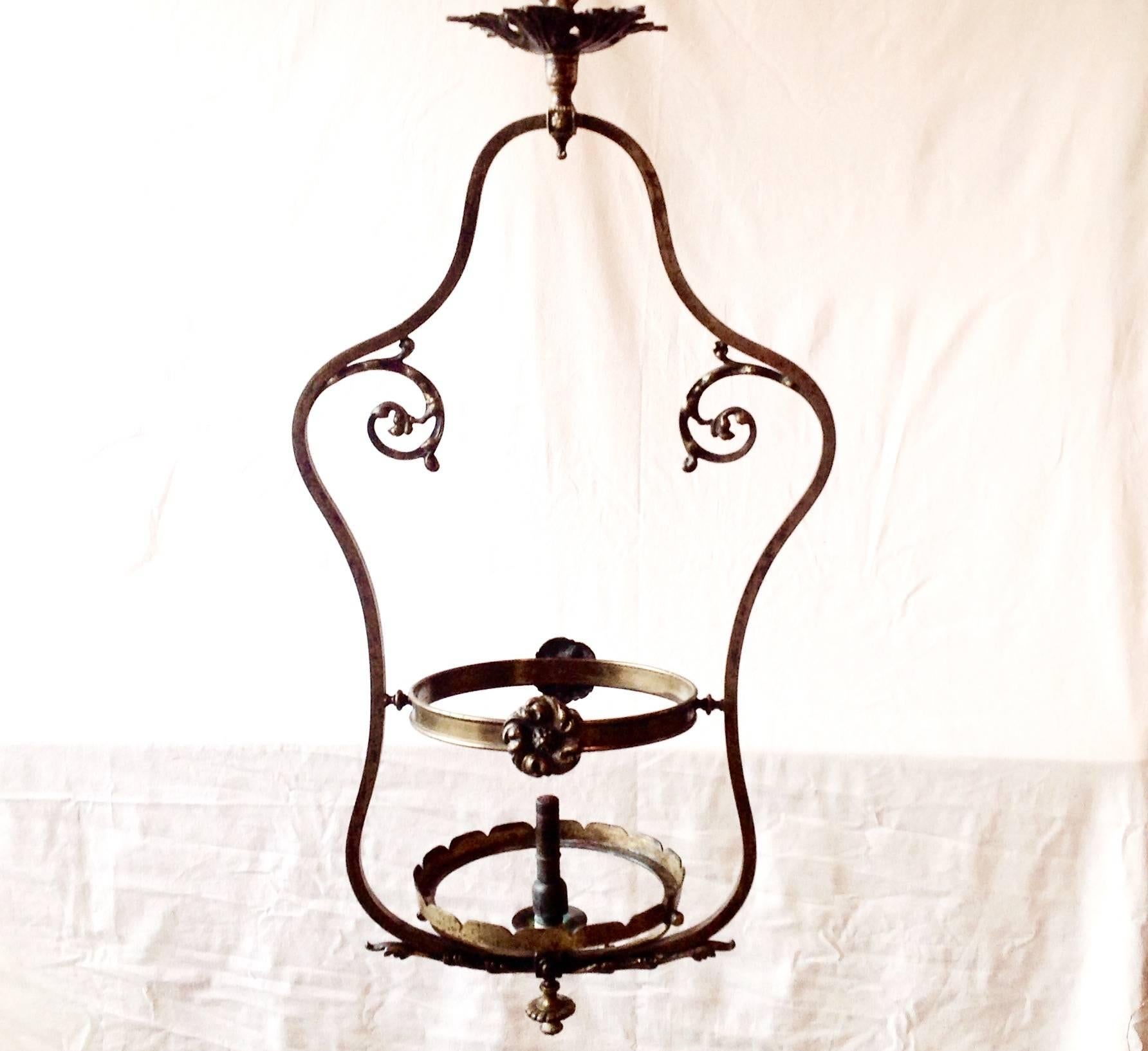 Etched Antique Gas Hall Harp Fixture For Sale