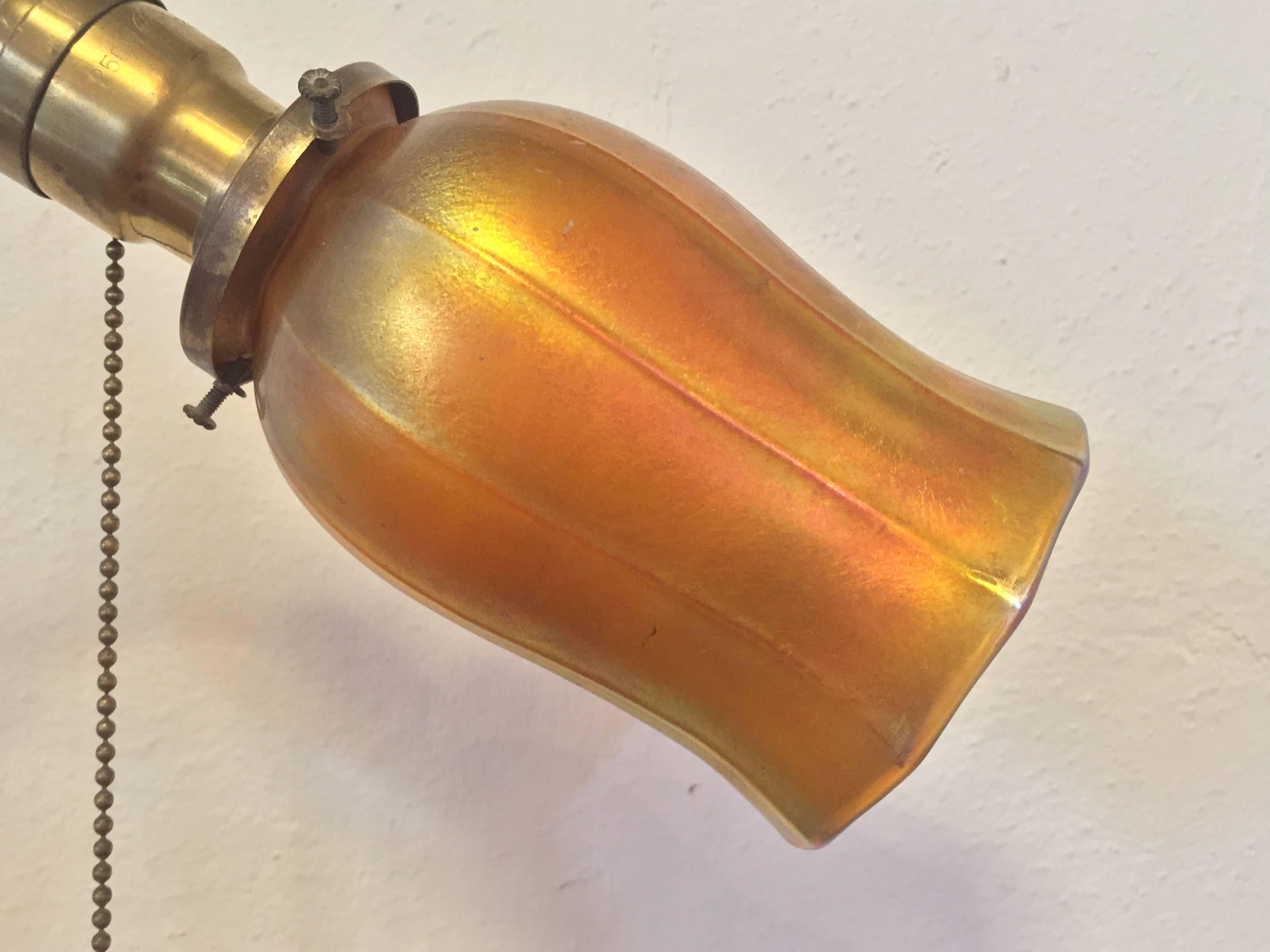 Art Deco Antique Adjustable Brass Desk Lamp with Lustre Art Glass Shade For Sale