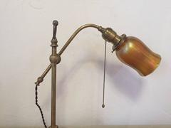 Antique Adjustable Brass Desk Lamp with Lustre Art Glass Shade