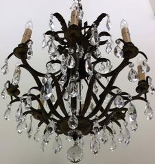 1950s Spanish Bronzed Brass and Crystal Chandelier