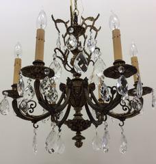 Early 1950s Spanish Brass and Crystal Chandelier