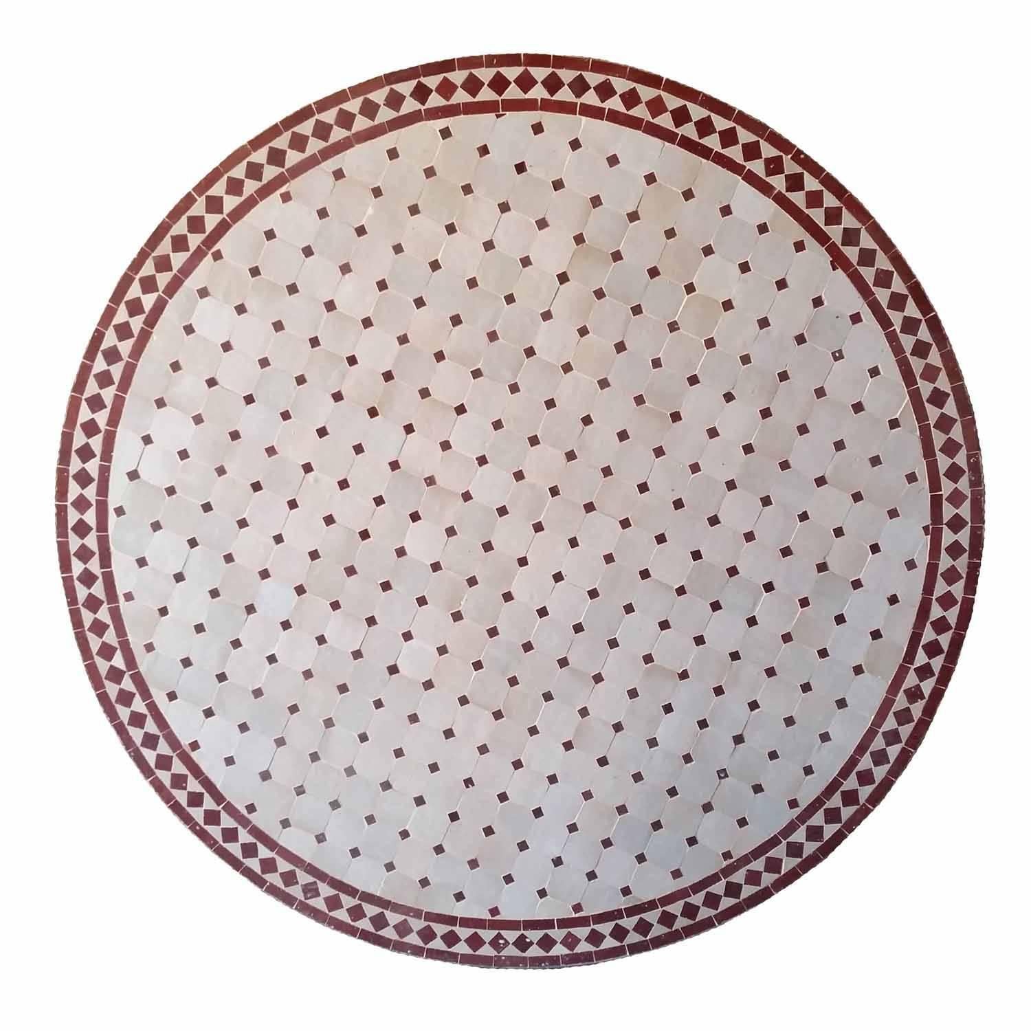 Round Moroccan Mosaic Table, Natural / Burgundy For Sale