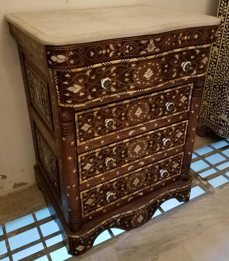 Syrian Mother Of Pearl Walnut Wood Chest Of Drawers Chocolate