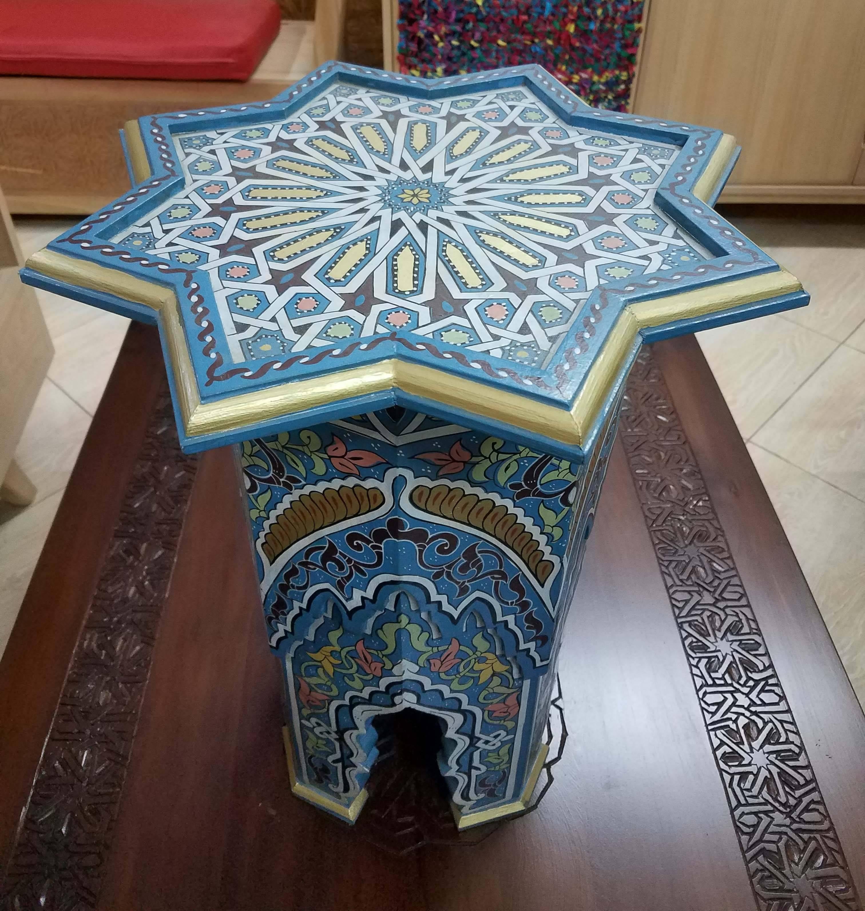 Welja Moroccan Carved Star Table, Cedar Wood For Sale 2