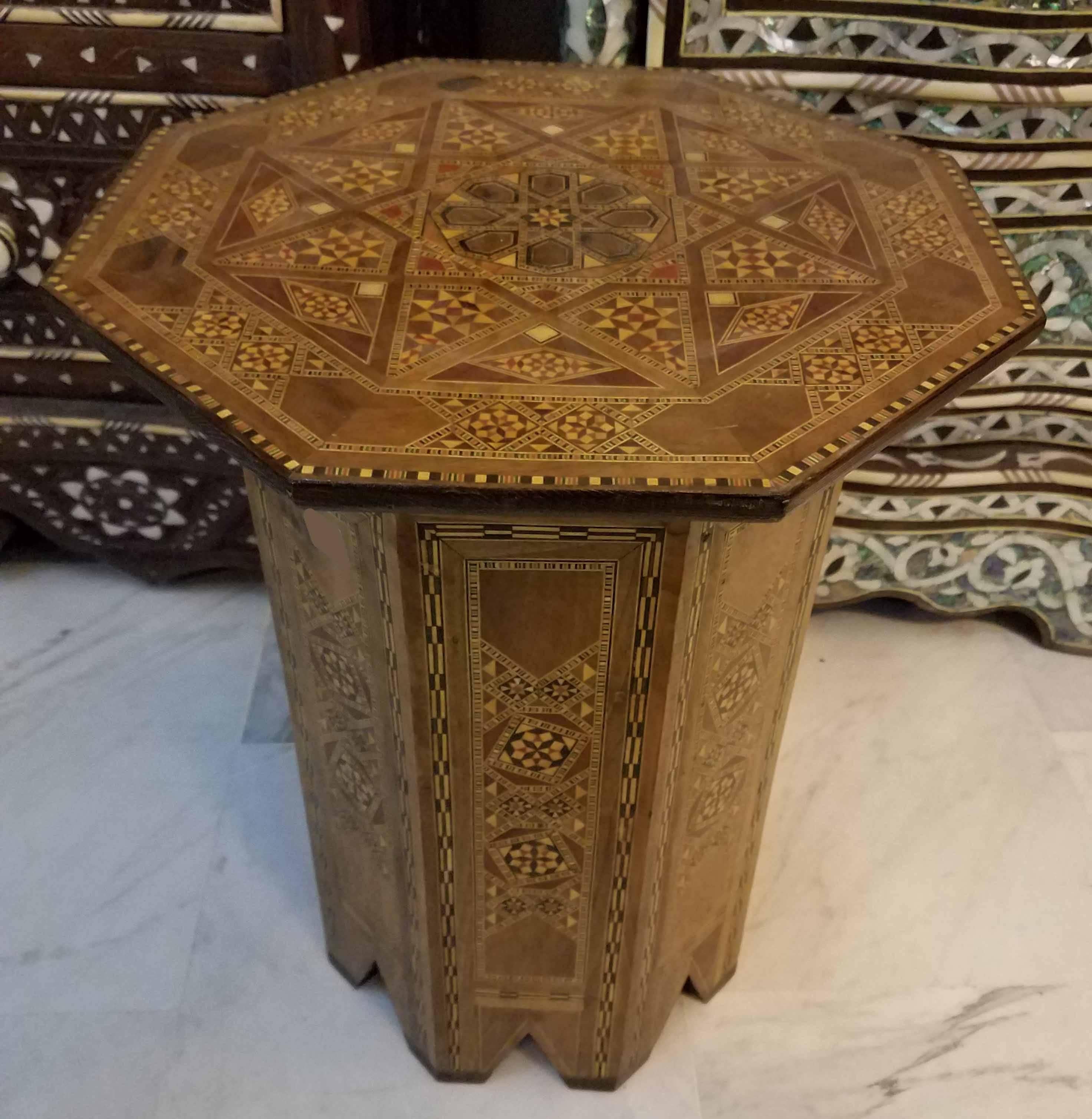 Syrian Moroccan Marquetry Side Table Walnut Wood For Sale 1