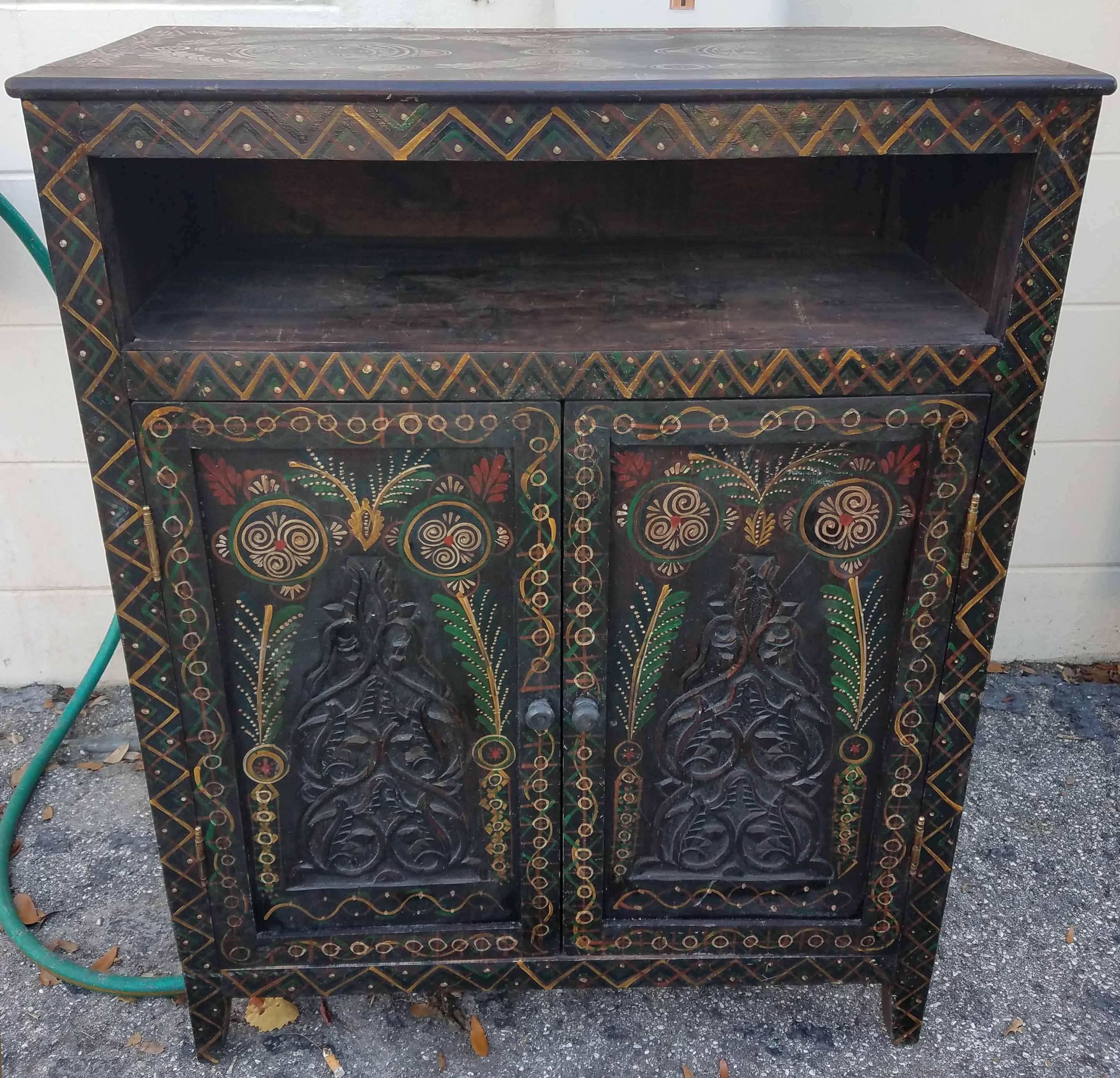 Moroccan Carved Cabinet, Plenty of Storage For Sale 1