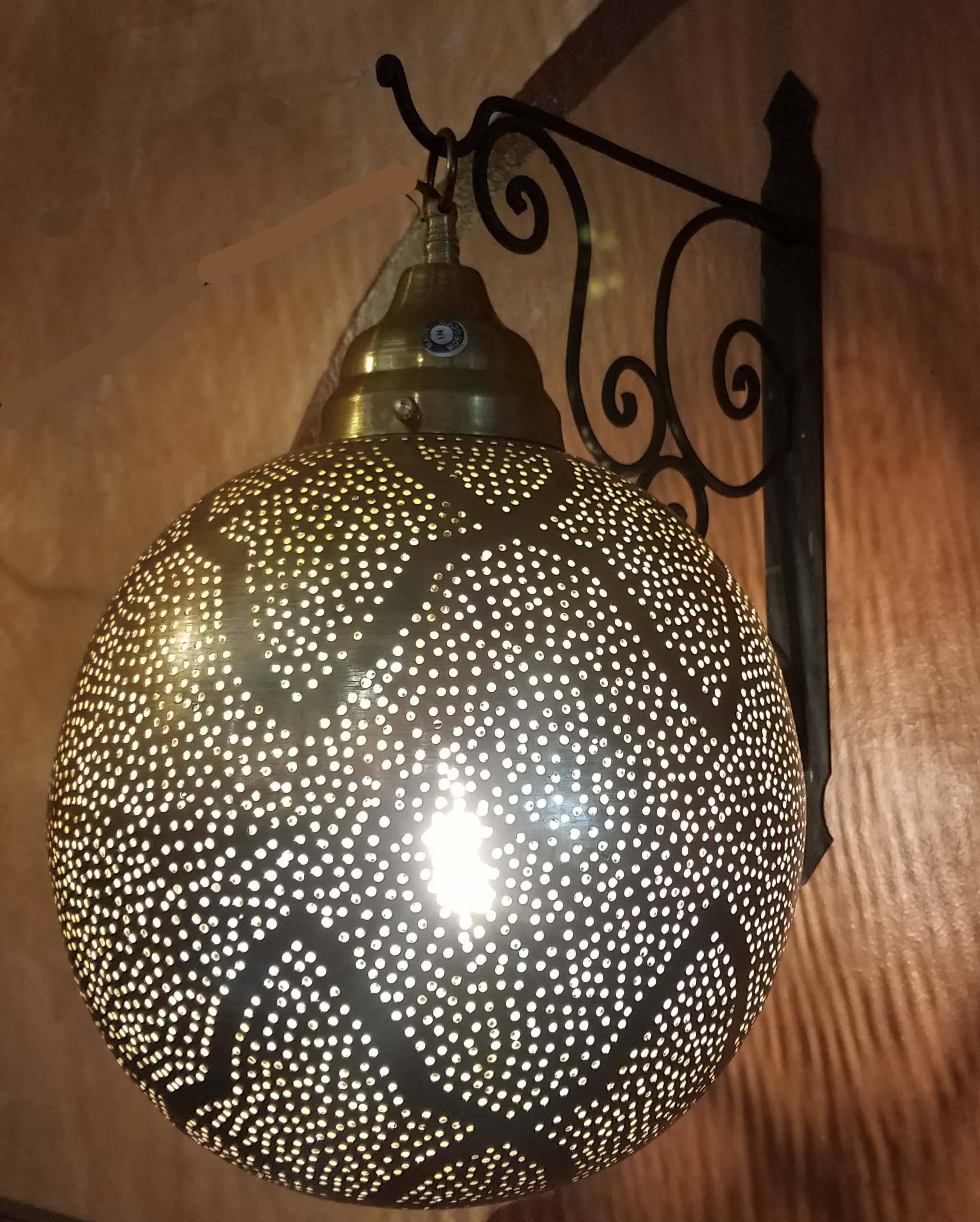 Hammered Moroccan Copper Wall or Ceiling Lamp or Lantern, Ball Shape For Sale