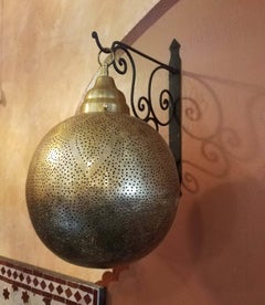 Moroccan Copper Wall or Ceiling Lamp or Lantern, Ball Shape