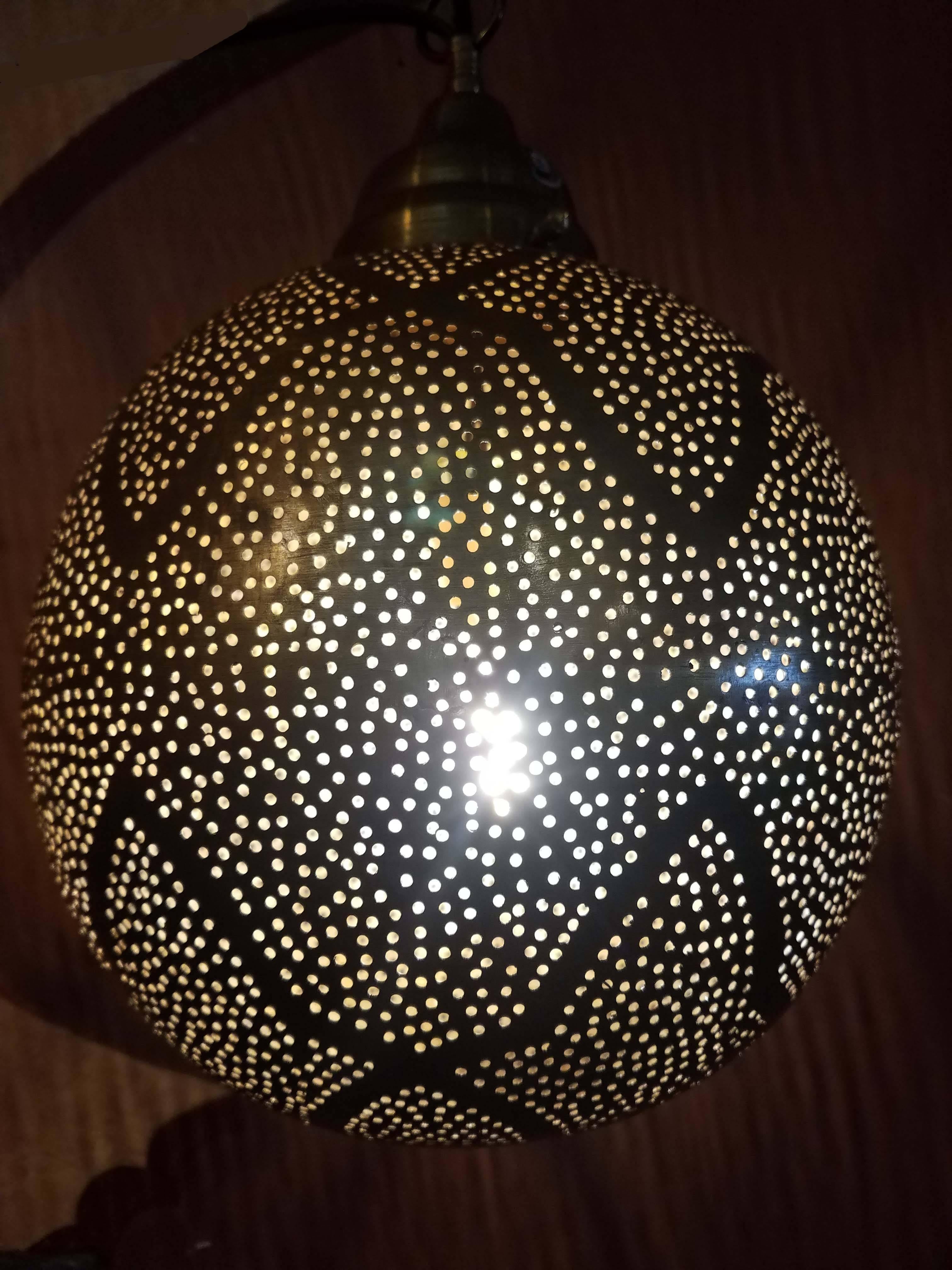 Moroccan Copper Wall or Ceiling Lamp or Lantern, Ball Shape In Excellent Condition For Sale In Orlando, FL