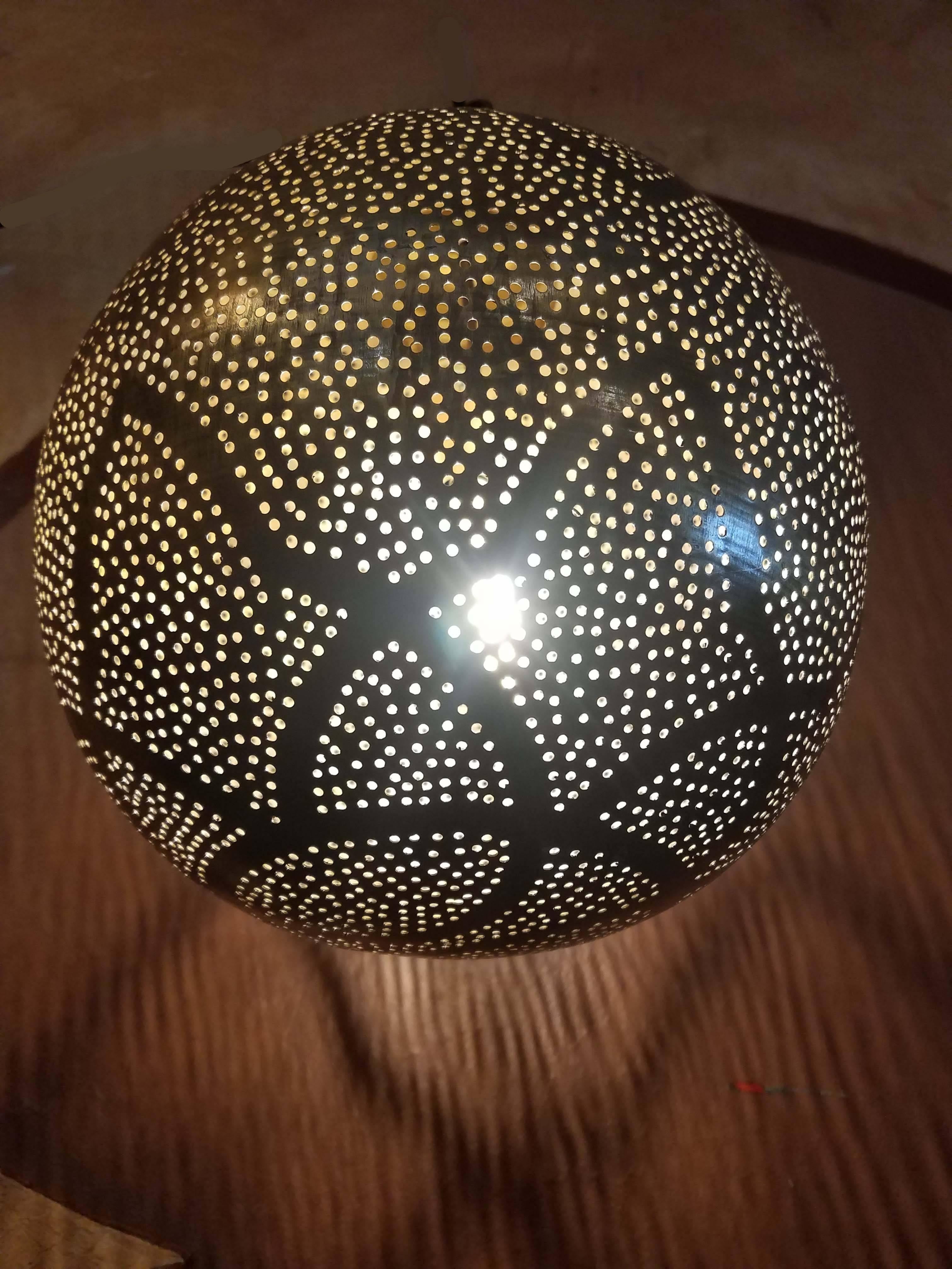 Contemporary Moroccan Copper Wall or Ceiling Lamp or Lantern, Ball Shape For Sale