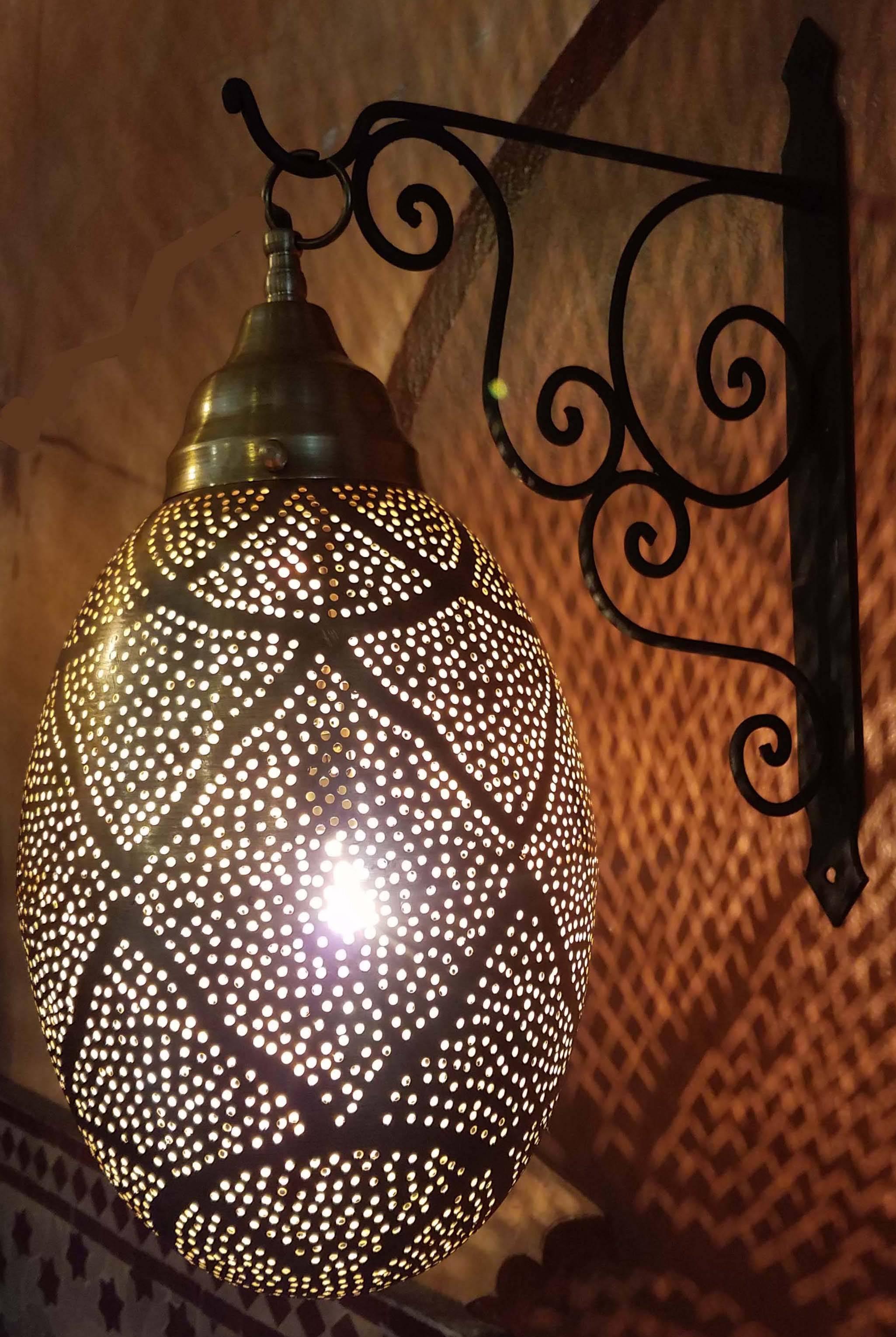 Contemporary Moroccan Copper Wall / Ceiling Lamp or Lantern, Egg Shape