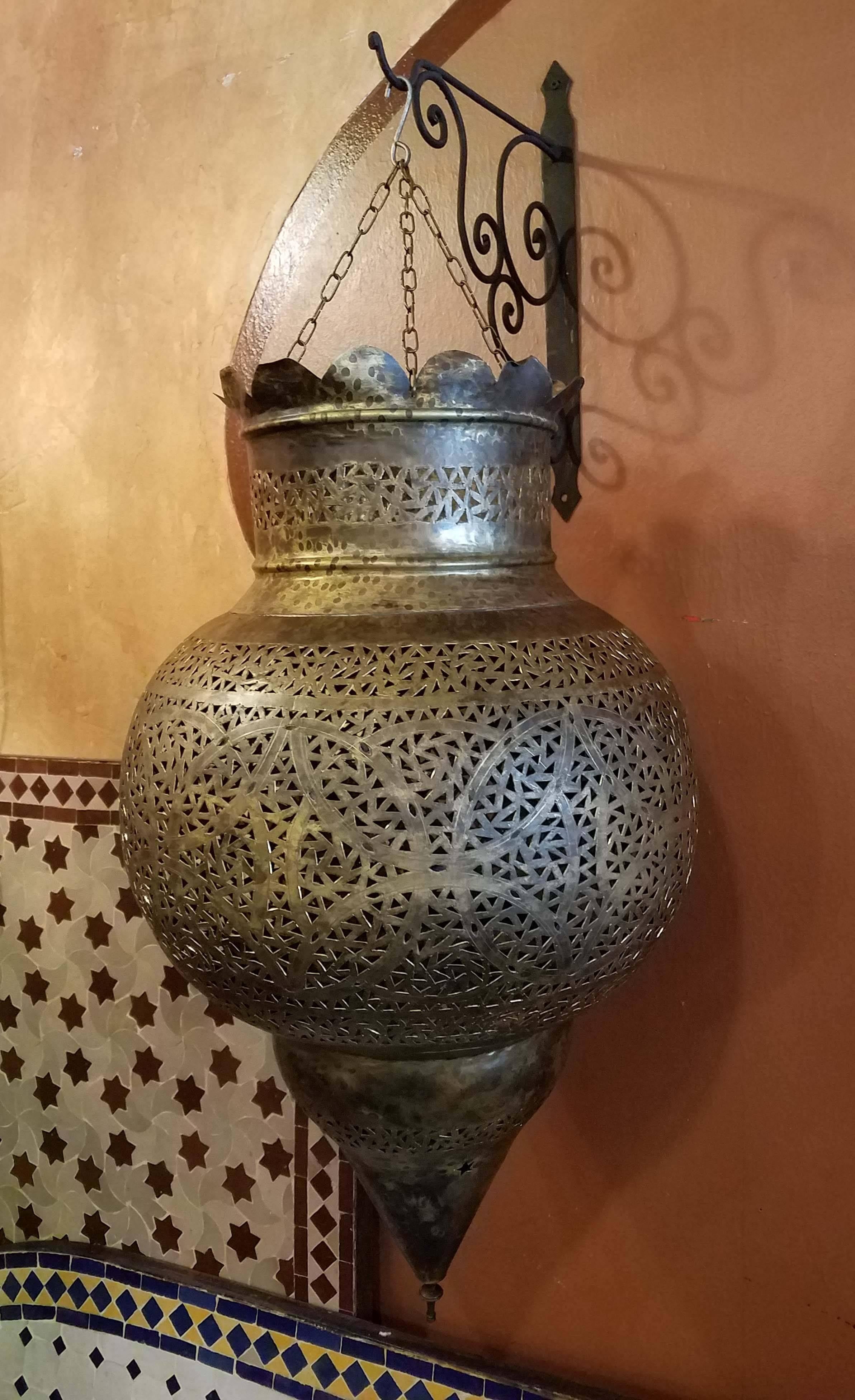 Moroccan Copper Wall or Ceiling Lamp or Lantern, Bombay Shape For Sale 1