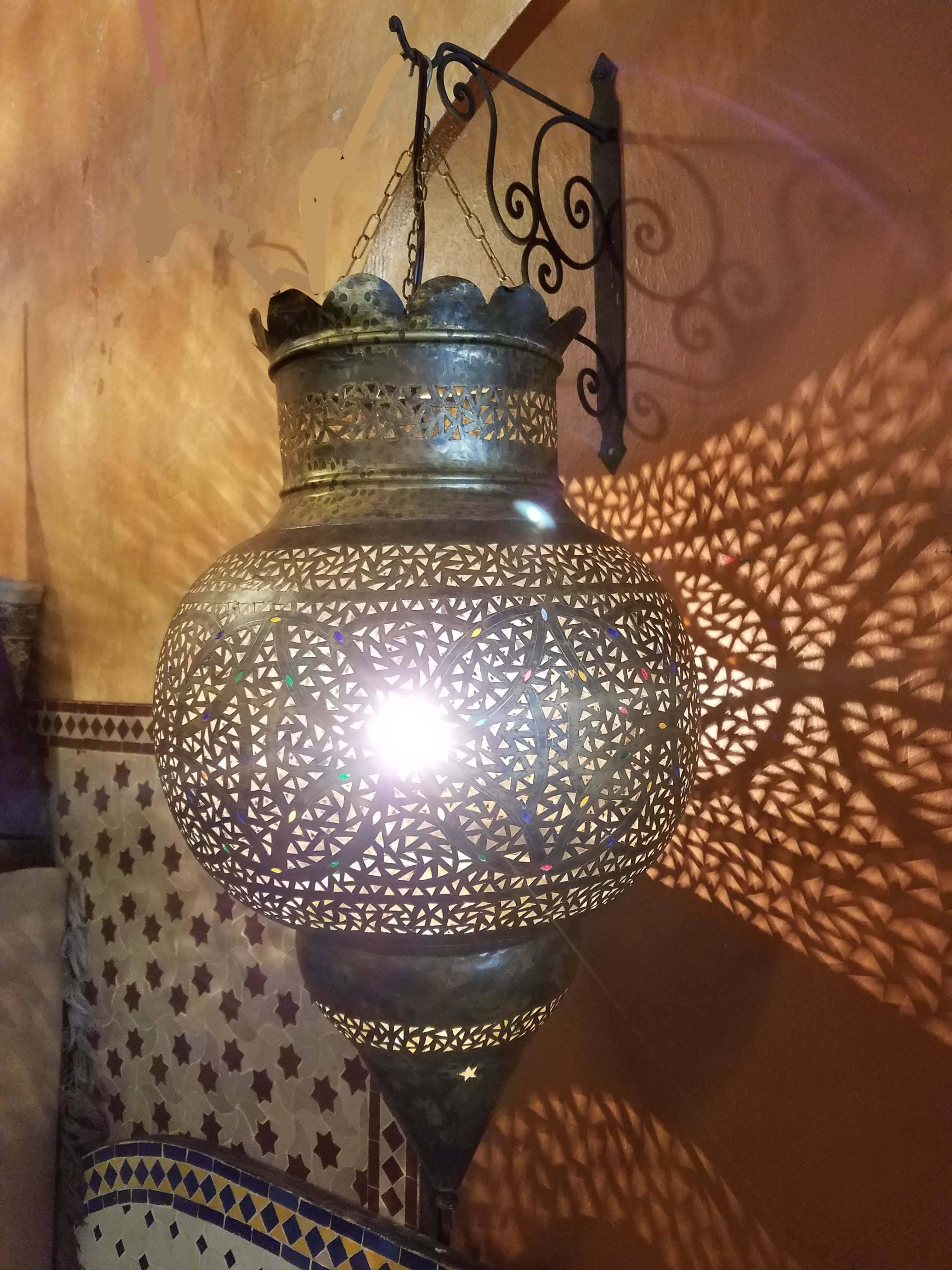 Moroccan Copper Wall or Ceiling Lamp or Lantern, Bombay Shape In Excellent Condition For Sale In Orlando, FL
