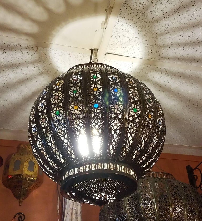 Turkish Moroccan Handmade Copper Finish MultiColor Glass Metal Lantern