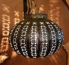 Turkish Moroccan Handmade Copper Finish Metal Lantern, Basket