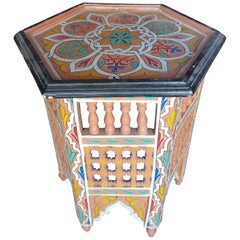 Salmon Color Hexagonal Hand-Painted Table, Marrakech