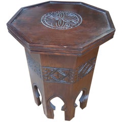 Erfoud Style Moroccan Carved Side Table, Cedar Wood