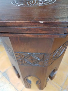 Erfoud Style Moroccan Carved Side Table, Cedar Wood