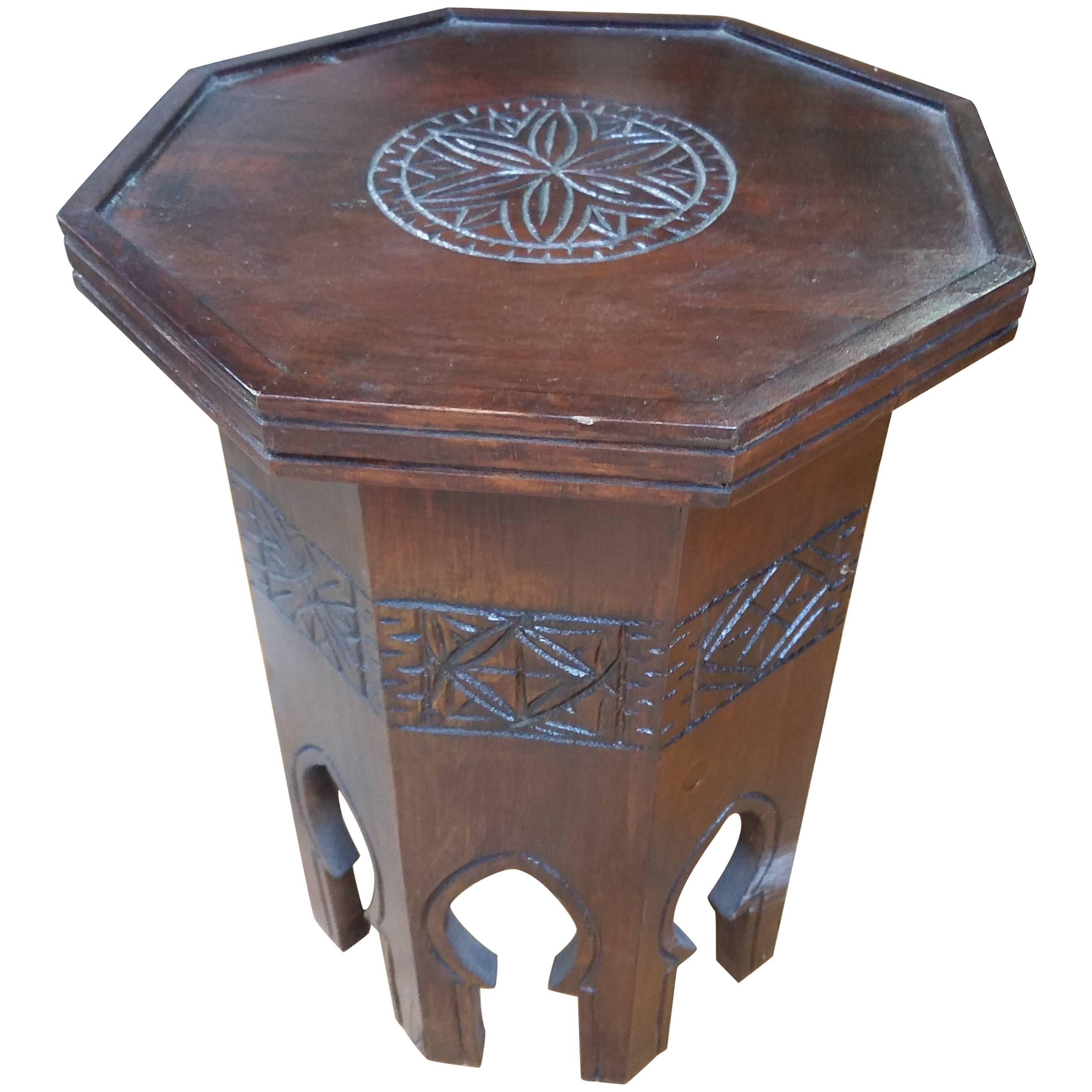 Erfoud Style Moroccan Carved Side Table, Cedar Wood For Sale